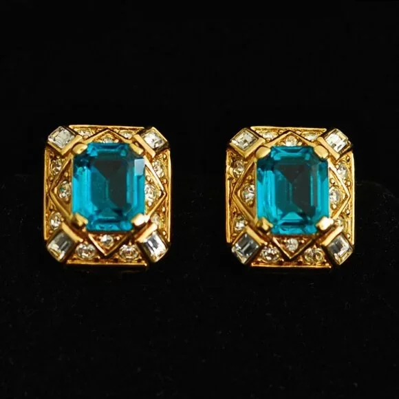 Nina Ricci Green & Gold Earrings - Signed - Picture 1 of 2